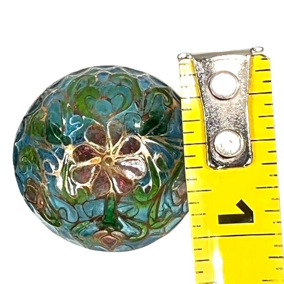 Vtg Floral Cloisonné Screw-Back Dome Earrings Floral Translucent Enamel Art - Picture 11 of 11
